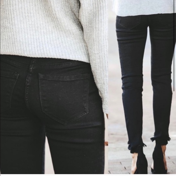 New! Kancan Black skinny Raw Hem Distressed Jeans - Picture 3 of 3